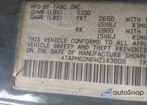 1998 Toyota Tacoma z USA, uszkodzony, nr VIN 4TAPM62N6WZ143808